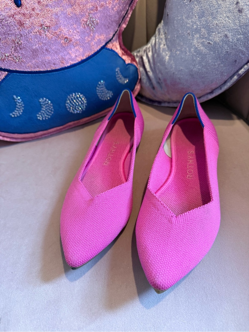 Rothy's Bright Pink Pointed Slip-On Flats